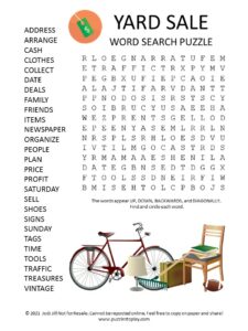 Yard Sale Word Search Puzzle