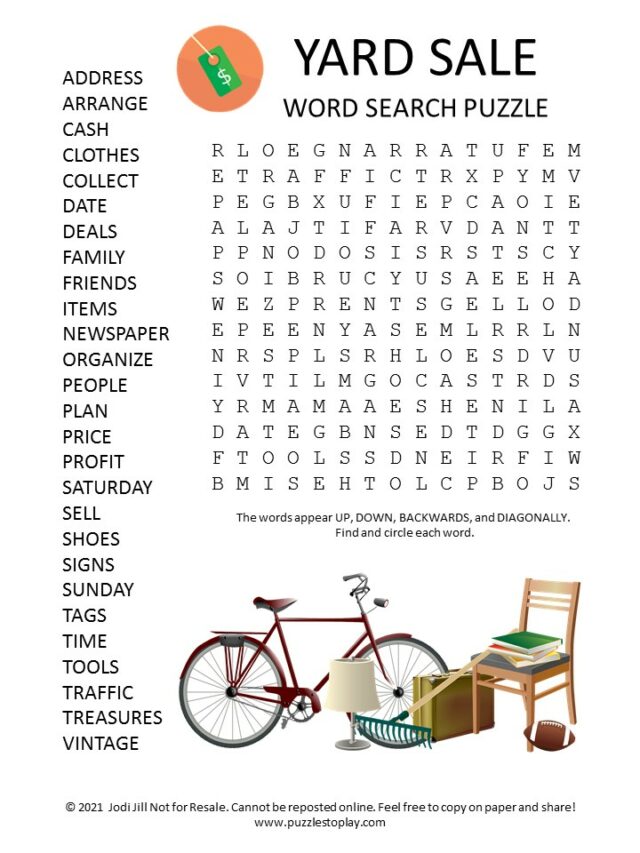 Yard Sale Word Search Puzzle Puzzles To Play