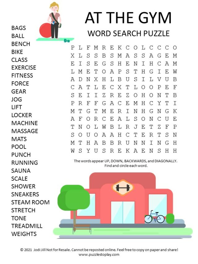 At The Gym Word Search Printable Puzzles To Play