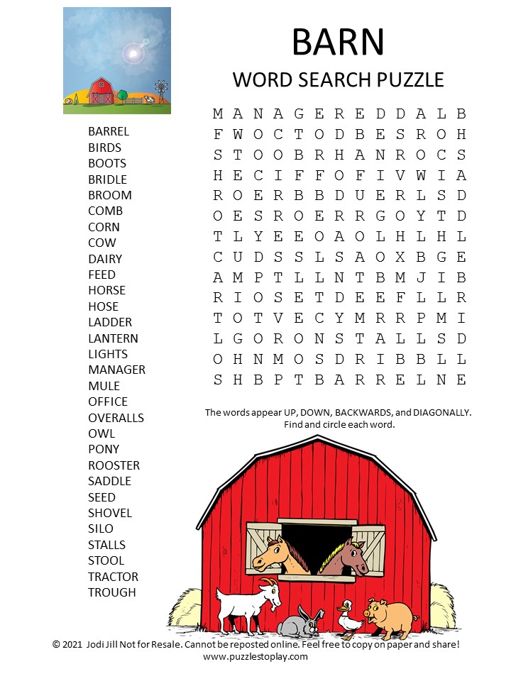 Barn Word Search Puzzle