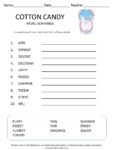 Cotton Candy word scramble for kids