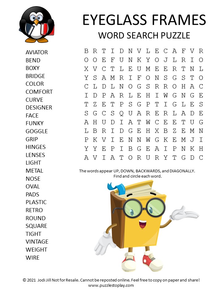 Eyeglass Frames Word Search Puzzle