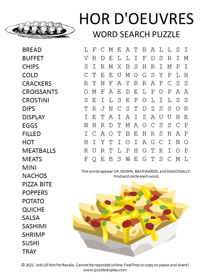 Hor D'Oeuvres Word search puzzle