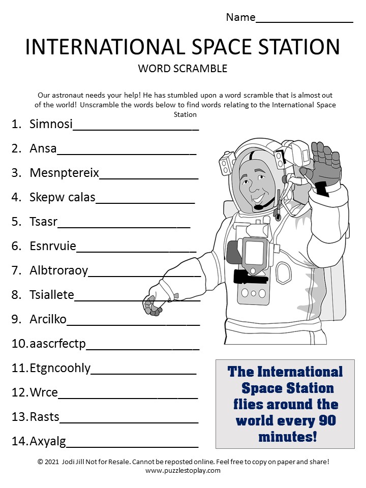 International Space Station Word Scramble for Kids
