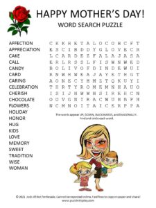 Mother's Day Word Search Puzzle