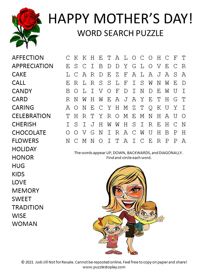 Mothers Day Word Search Puzzle Puzzles To Play 