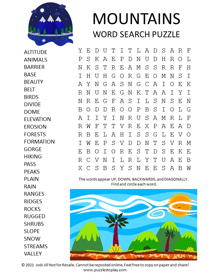 mountains word search puzzle puzzles to play