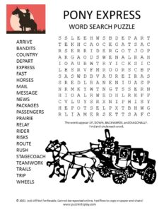 Pony Express Word Search Puzzle