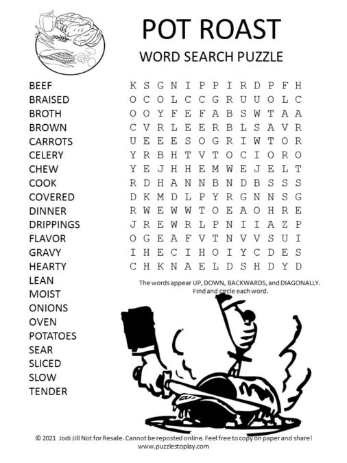 Pot Roast Word Search Puzzle Photo 506x675 