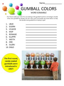 gumball colors word scramble for kids