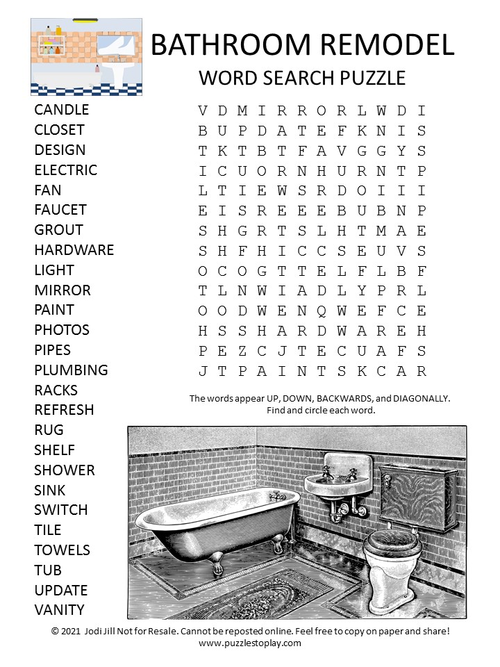 Bathroom Remodel Word Search Puzzle