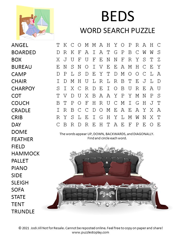Beds Word Search Puzzle