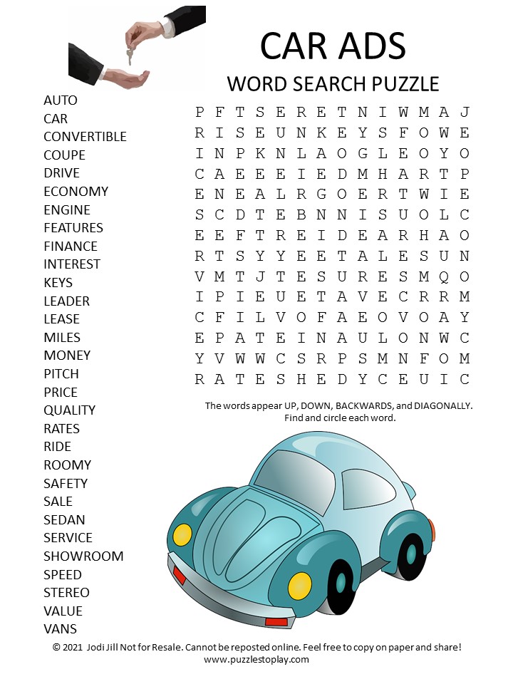 Car Ads Word Search Puzzle