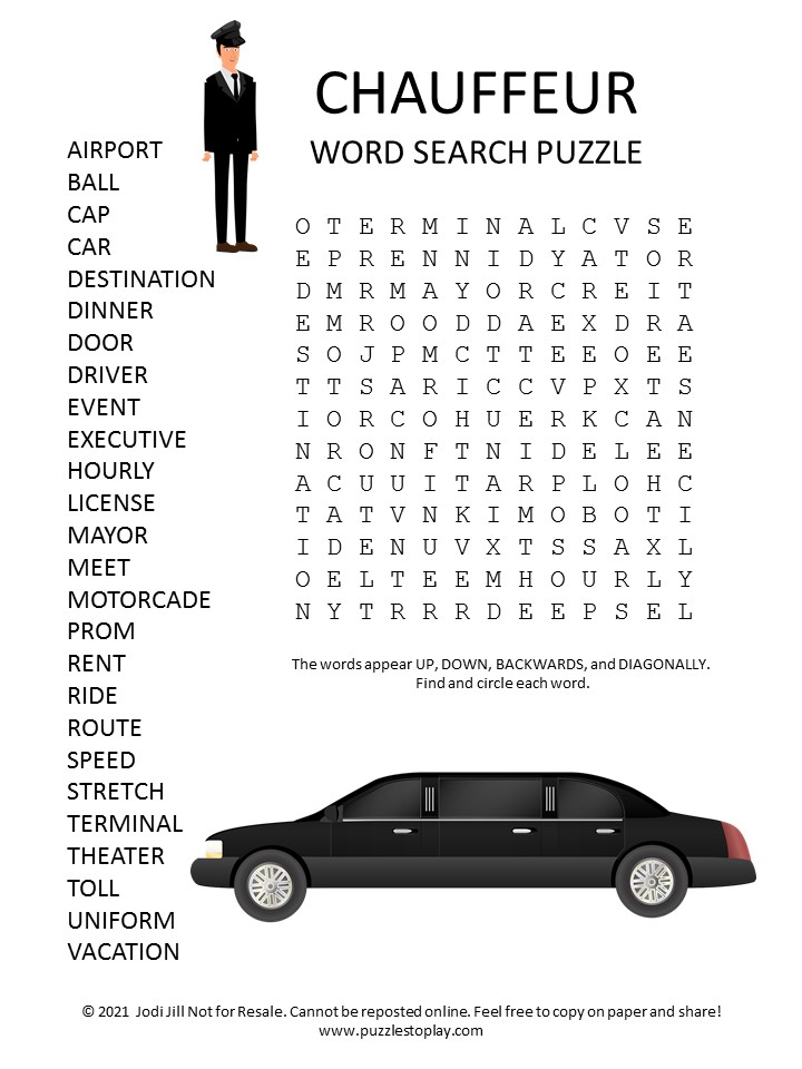 Chauffer Word Search Puzzle