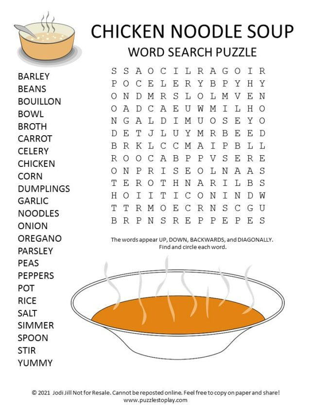 Chicken Noodle Soup Word Search Puzzle Puzzles To Play