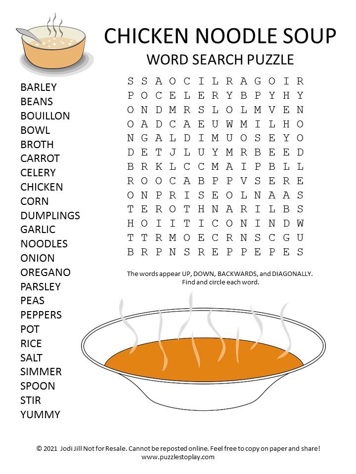 Chicken Noodle Soup Word Search Puzzle Puzzles To Play