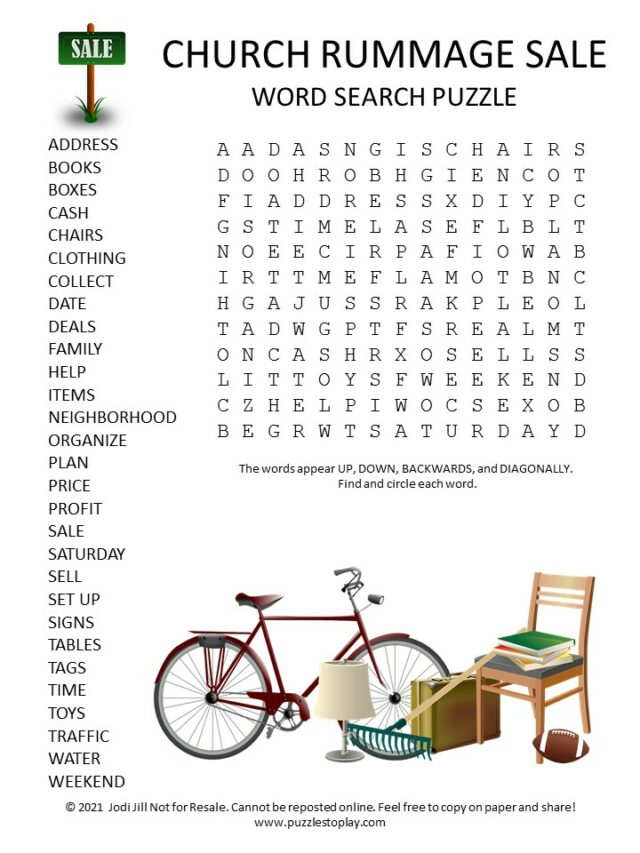 Church Rummage Sale Word Search Puzzle Puzzles To Play