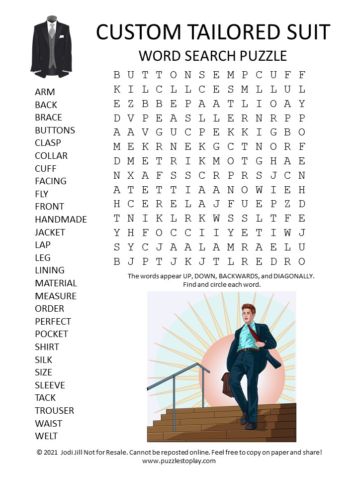 Custom Tailored Suit Word Search Puzzle