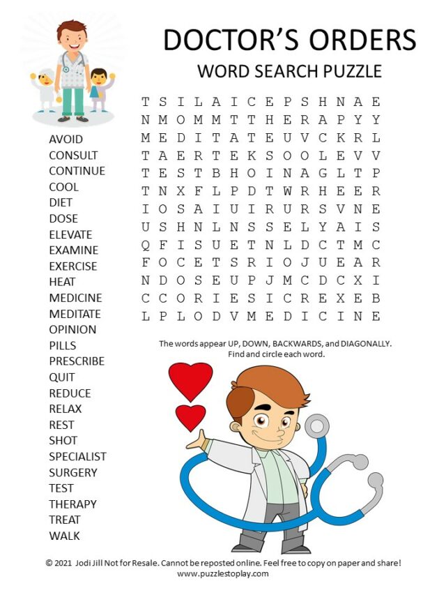 Doctor s Orders Word Search Puzzle Puzzles To Play