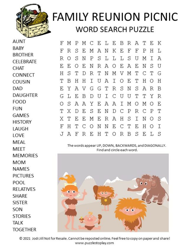 Family Reunion Picnic Word Search Puzzle Puzzles To Play