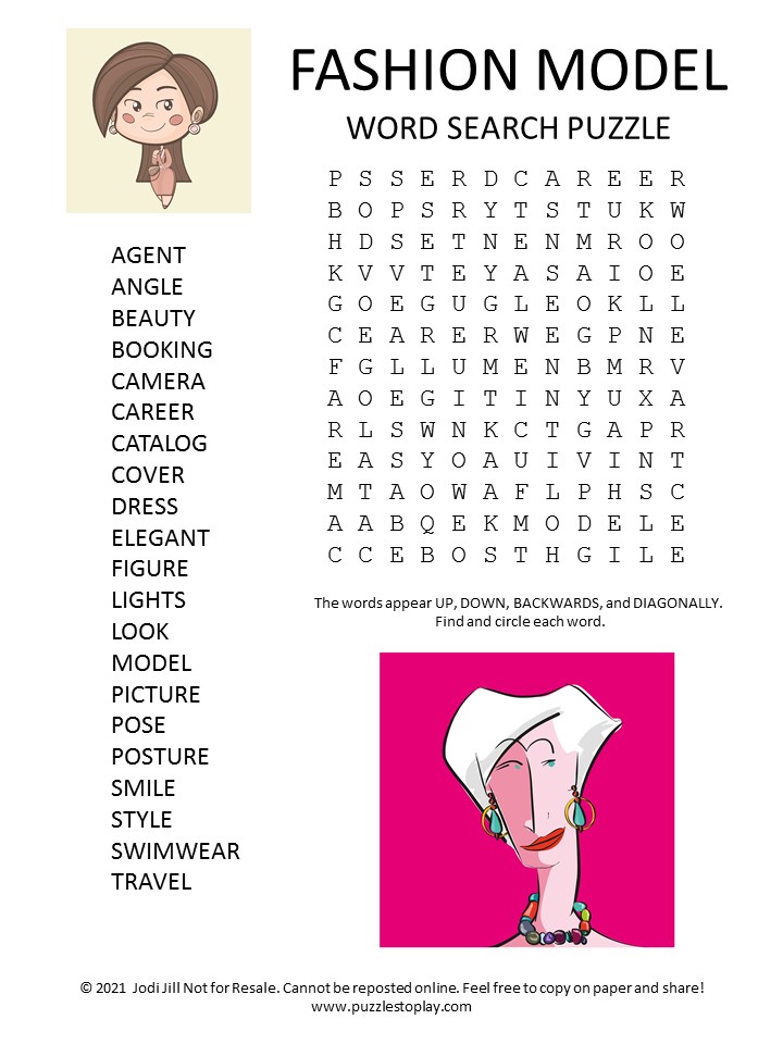 Fashion Model Word Search Puzzle