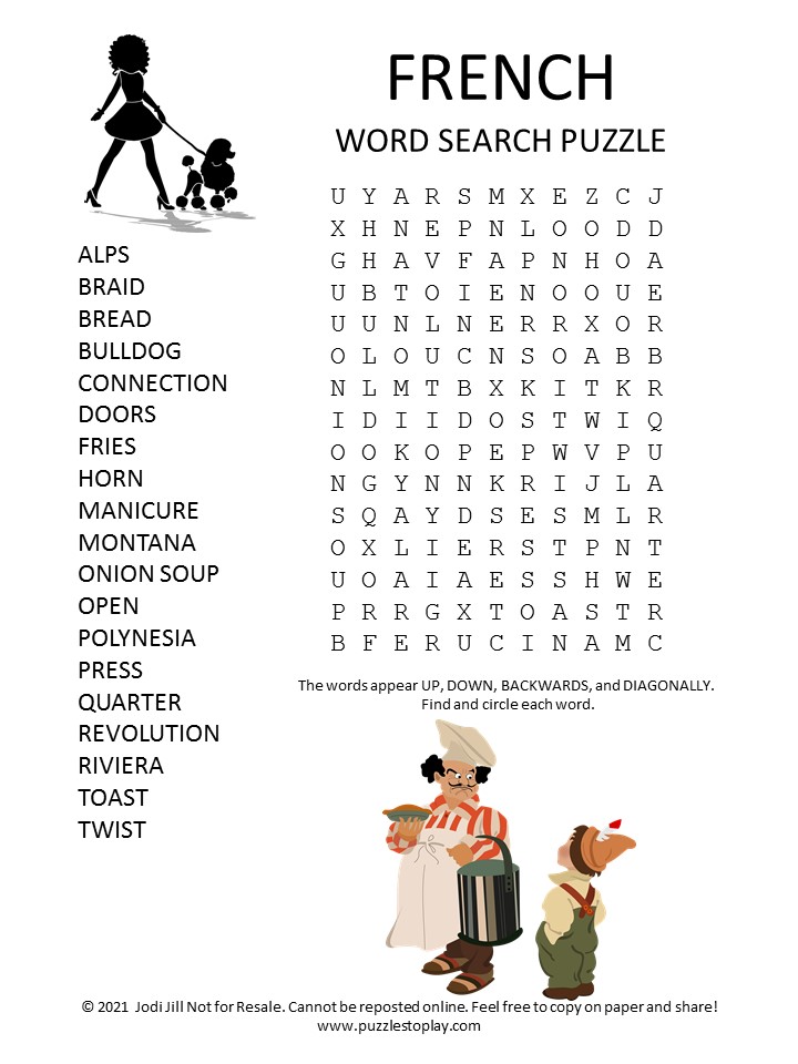 French Word Search Puzzle - Puzzles to Play