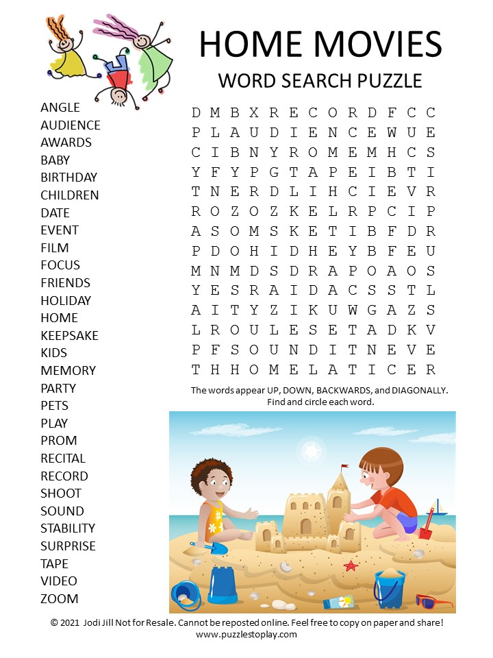 Home Movies Word Search Puzzle