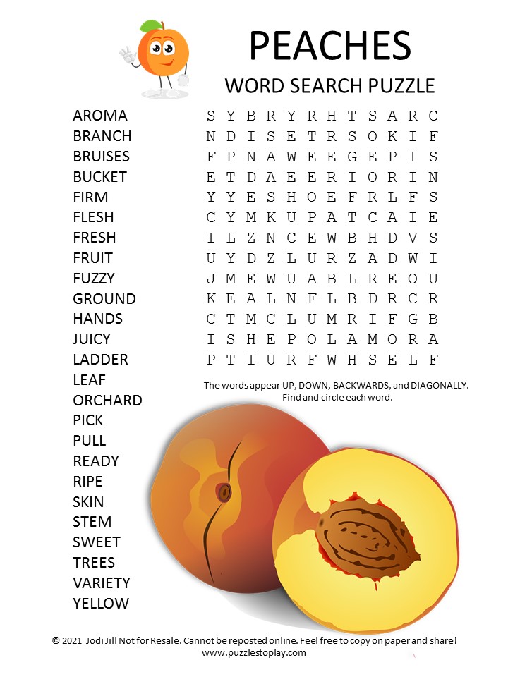 Peaches Word Search Puzzle