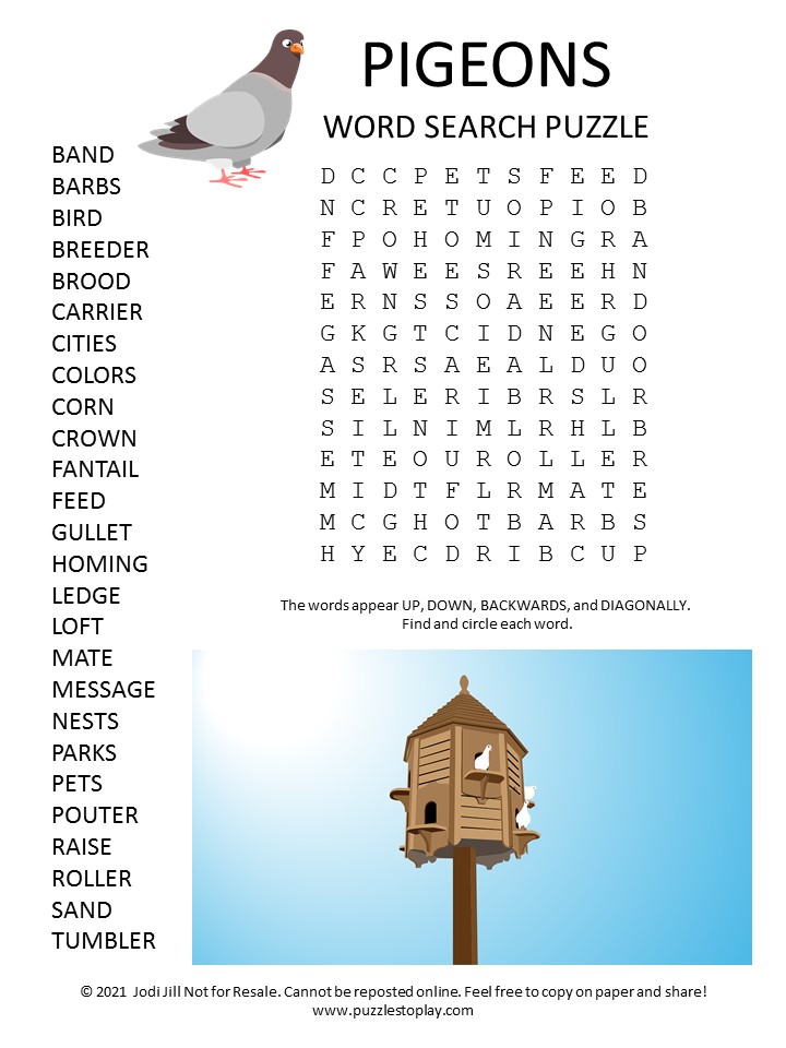 Pigeons Word Search Puzzle