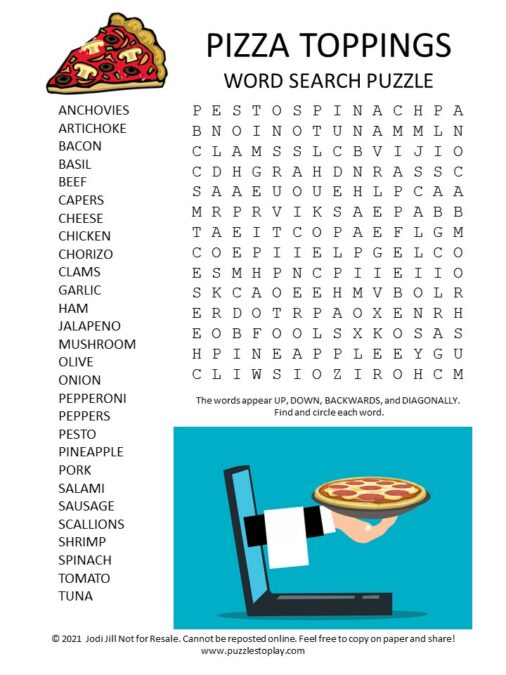 Pizza Toppings Word Search Puzzle Puzzles To Play