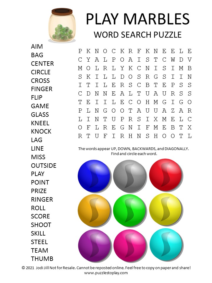 Play Marbles Word Search Puzzle