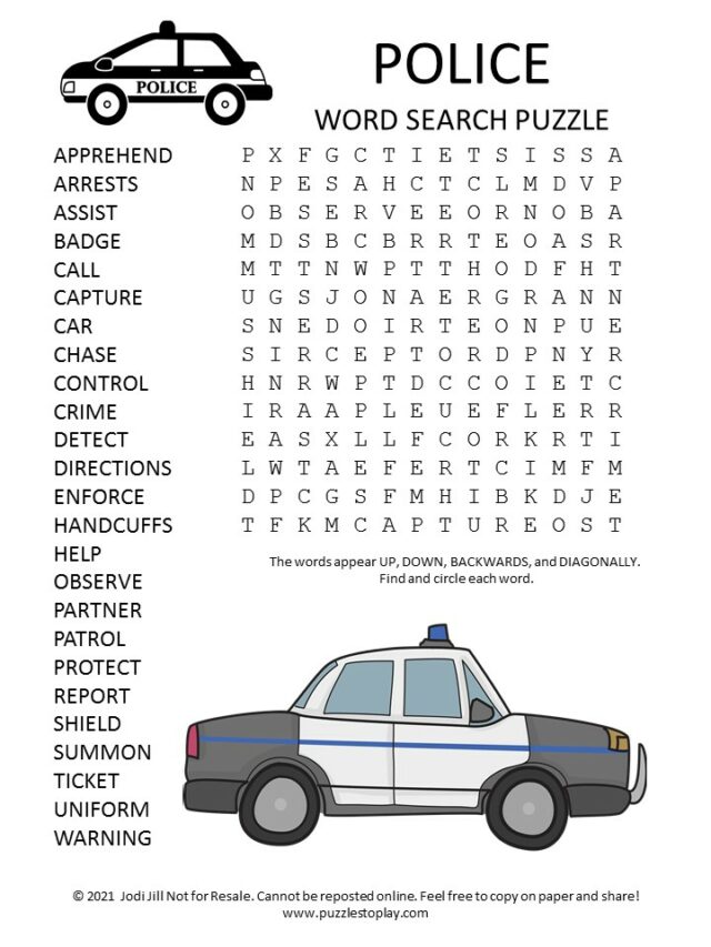 Police Word Search Puzzle Puzzles To Play