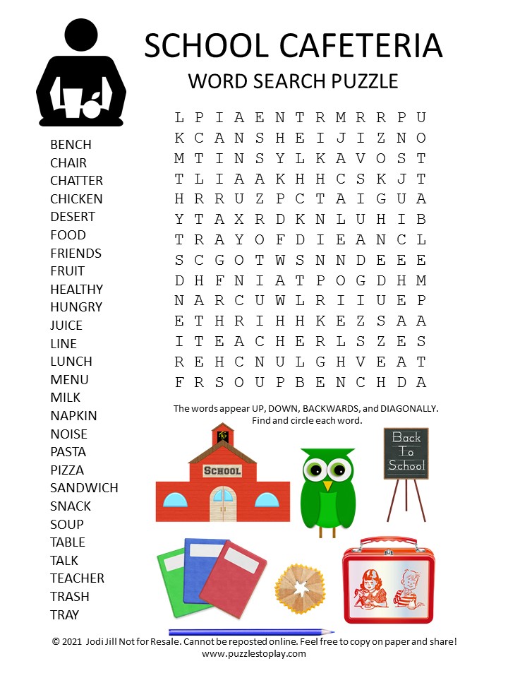 School Cafeteria Word Search Puzzle Puzzles to Play