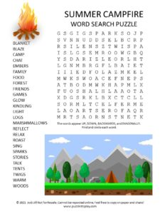 Summer Campfire Word Search Puzzle