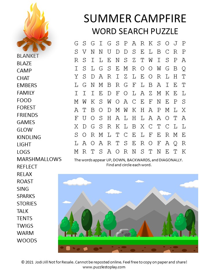 summer campfire word search puzzle puzzles to play