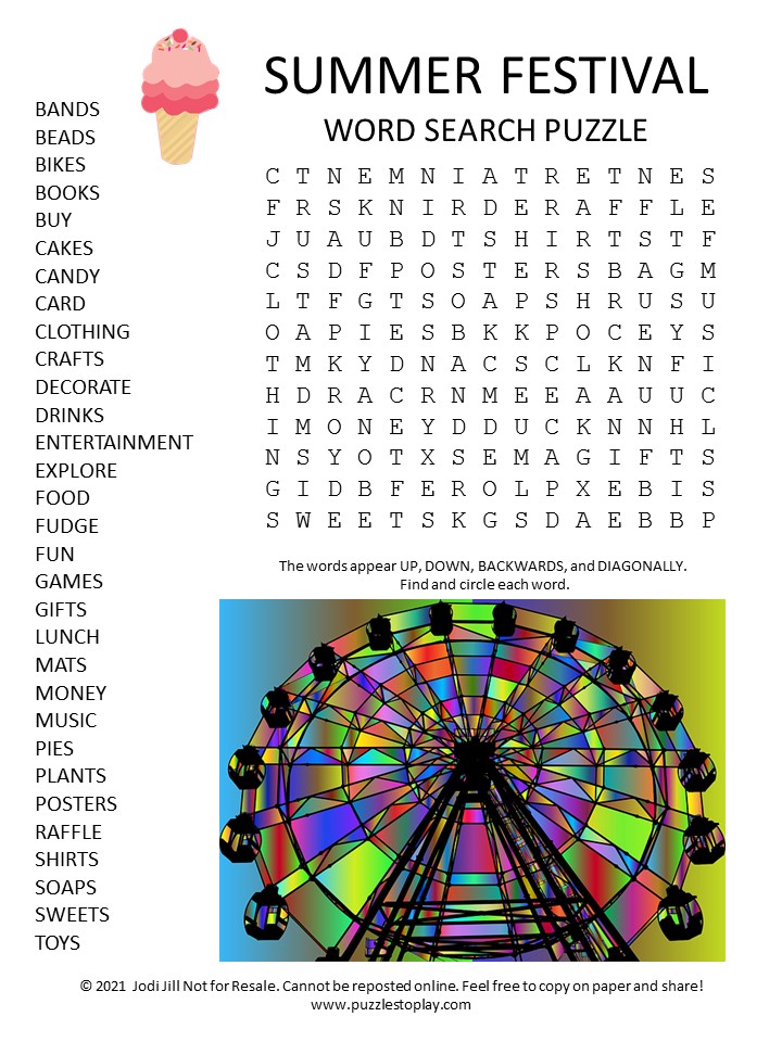 Summer Festival Word Search puzzle Puzzles to Play