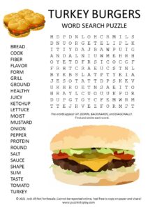 Turkey Burgers Word Search Puzzle