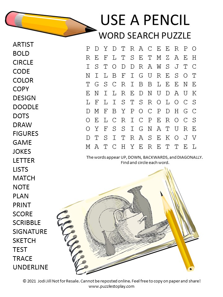 Use a Pencil Word Search Puzzle
