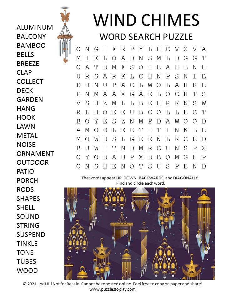 Wind chimes Word Search Puzzle
