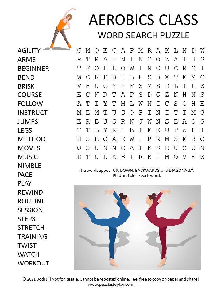 Aerobics Class Word Search Puzzle