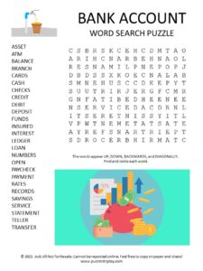 Bank Account Word Search Puzzle