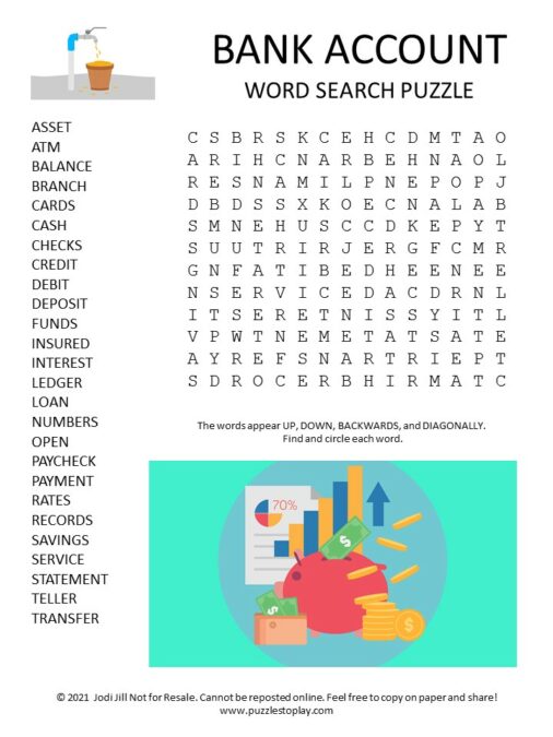 Bank Account Word Search Puzzle Puzzles To Play