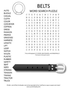 Belts Word Search Puzzle