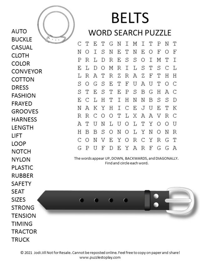 Belts Word Search Puzzle Puzzles To Play