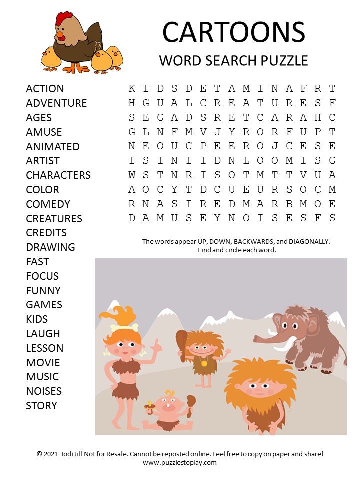 Cartoons Word Search Printable Puzzle