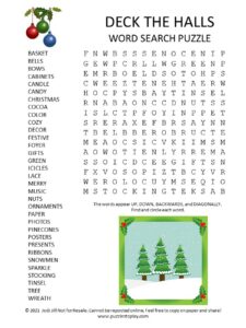 Deck the Halls Word Search Puzzle