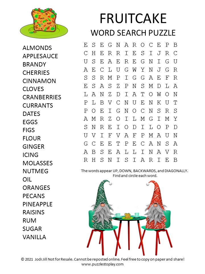 Fruitcake Word Search Puzzle
