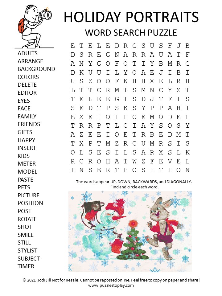 Holiday Portraits Word Search Puzzle