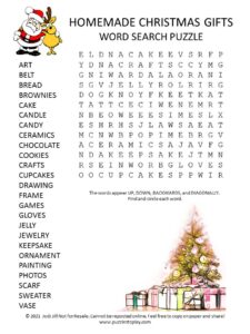 Homemade Christmas Gifts Word Search Puzzle