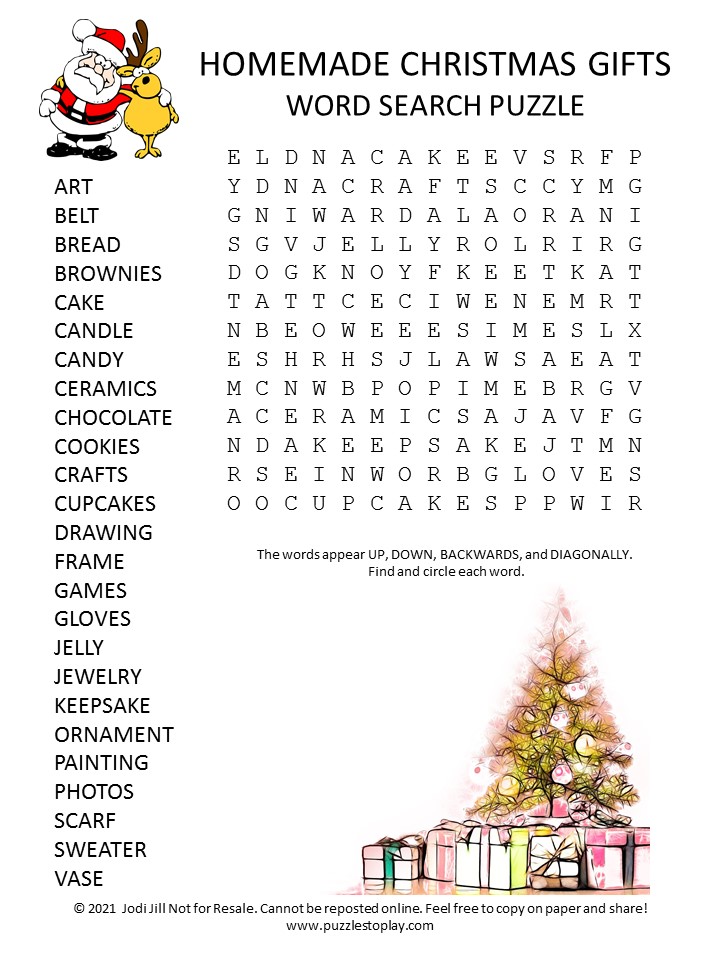 Homemade Christmas Gifts Word Search Puzzle